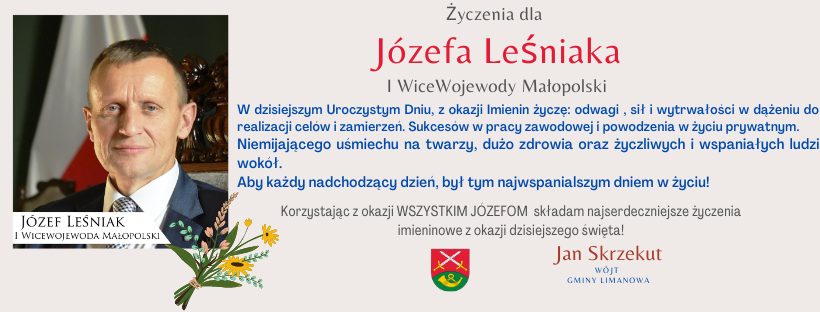 Najlepsze życzenia imieninowe dla I WiceWojewody Małopolskiego Józefa Leśniaka - zdjęcie główne
