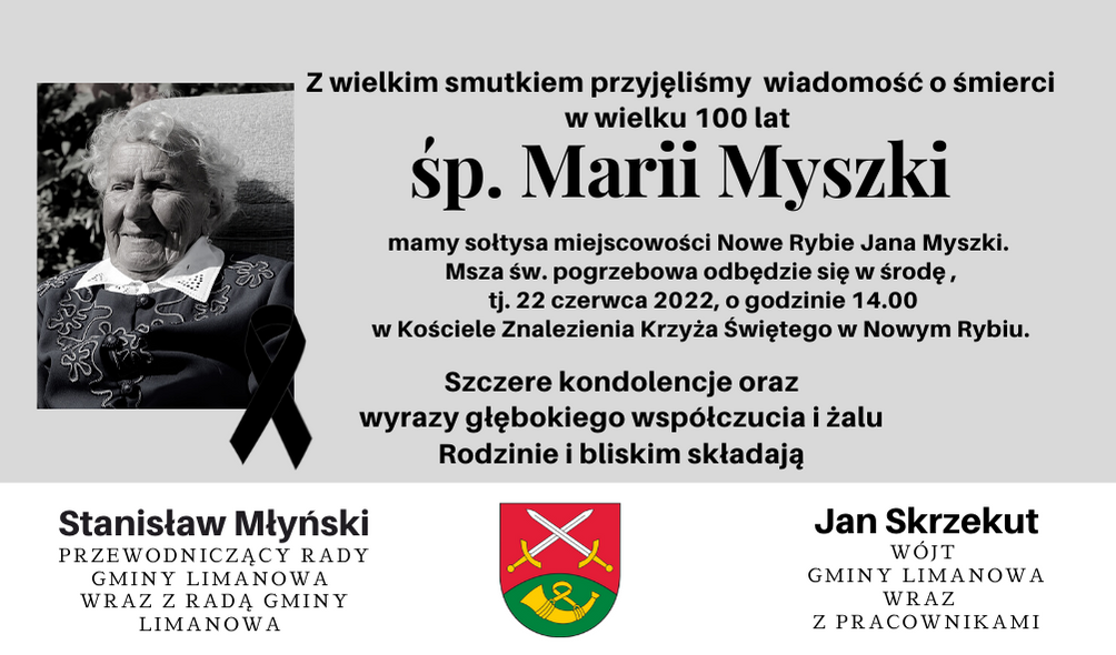 Kondolencje z powodu śmierci Marii Myszki - zdjęcie główne