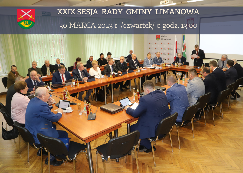 Zaproszenie na XXIX Sesję Rady Gminy Limanowa - 30 marca  2023 - zdjęcie główne