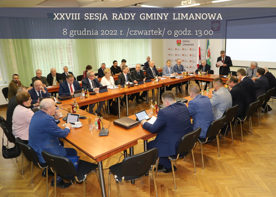 Zaproszenie na XXVIII sesję Rady Gminy Limanowa - 8 grudnia 2022 - zdjęcie główne