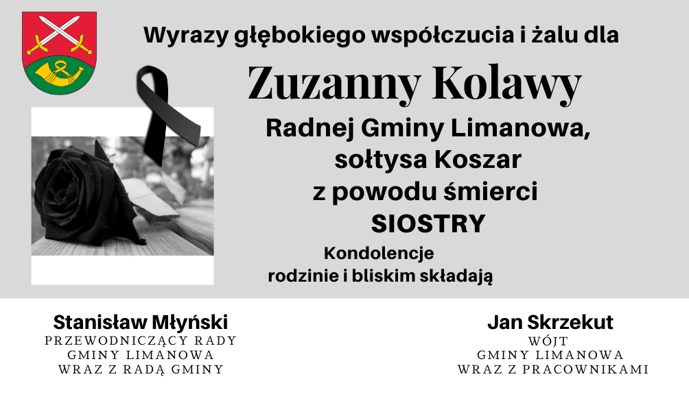 Kondolencje z powodu śmierci siostry Radnej Gminy Limanowa Zuzanny Kolawy - zdjęcie główne