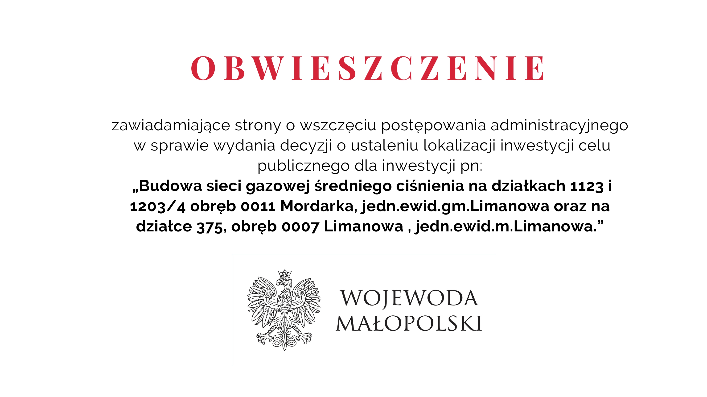 Obwieszczenie Wojewody Małopolskiego dot. budowy sieci gazowej - zdjęcie główne